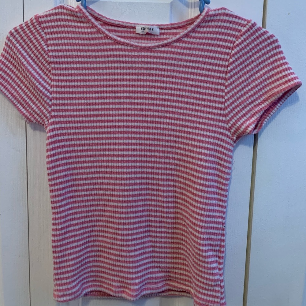 pink and white striped shirt